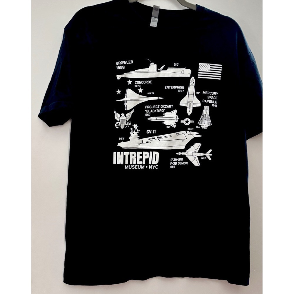 Vintage Intrepid Museum TShirt Space Concorde Blue Navy New York City Large Tee
